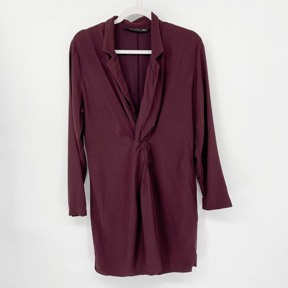 ZARA Twisted Knot Blazer Mini Dress Size XL Burgundy Long Sleeve Notch Collar - Picture 2 of 13